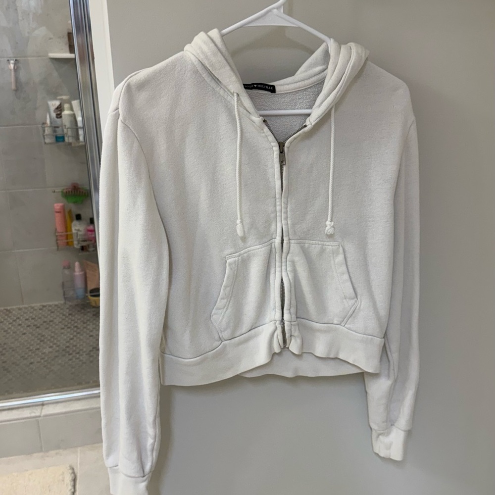 Brandy Melville cropped White Zip-Up Hoodie